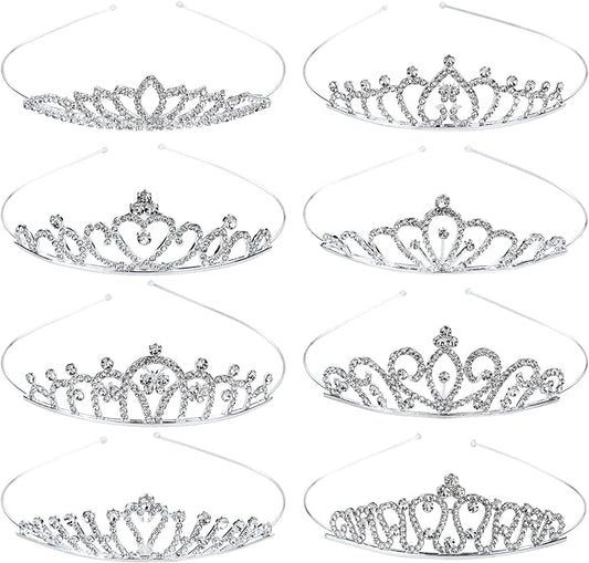 Cinaci 8 Pieces Silver Metal Bridal Wedding Party Prom Rhinestone Headbands Flower Girl Hair Bands Tiaras Crowns Accessori...