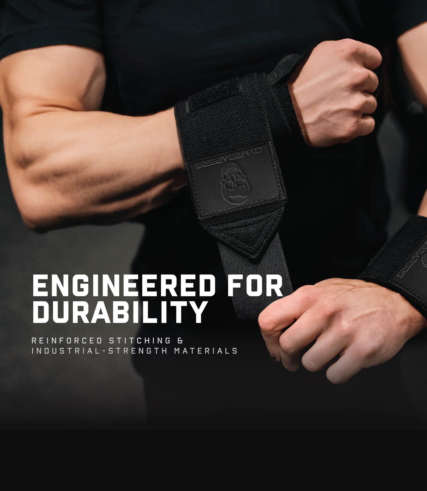 Gymreapers Weightlifting Wrist Wraps (IPF Approved) 18" Professional Quality Wrist Support with Heavy Duty Thumb Loop - Best Wrap for Powerlifting Competition, Strength Training, Bodybuilding (Black/Rubber, 18")