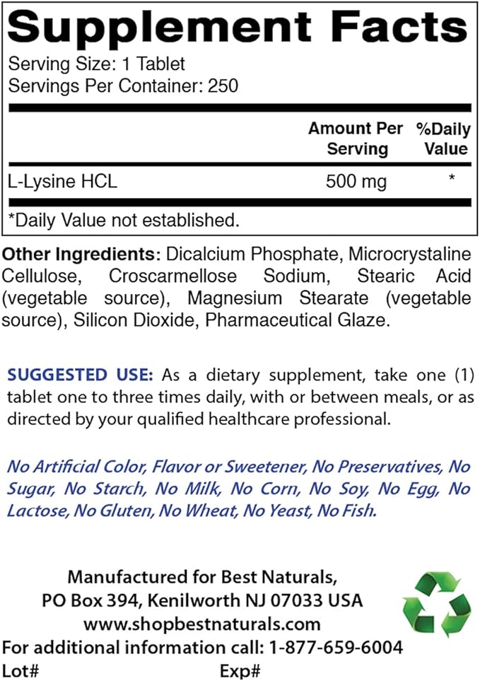 Best Naturals L-Lysine 500 mg & Vitamin C 1000 mg
