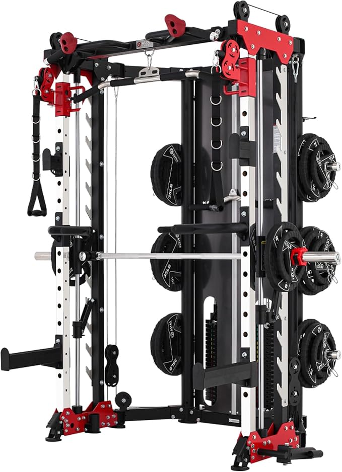 Altas Strength Folding Home Gym Smith Machine with Pulley System Gym Squat Rack Weight Bar Upper Body Strength Training Le...