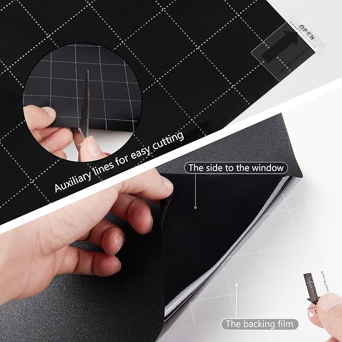 Kromapolis Blackout Window Privacy Film Total Light Blocking Room Darkening Window Covering, Removable Static Cling Frosted Glass Tint, Non-Adhesive, Black 45.2'' x 393.7''
