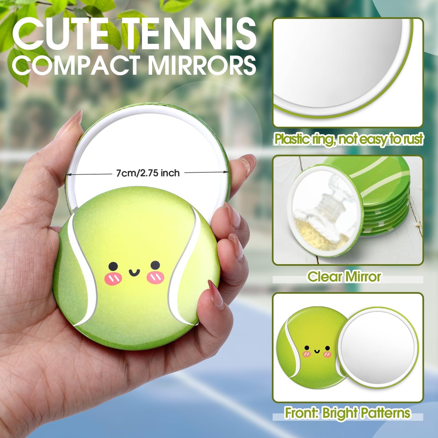 CroBlissful 18 Pcs Tennis Gifts for Women Compact Mirrors Bulk Round Portable Pocket Mirror Makeup Glass Mini Cute Accessories f
