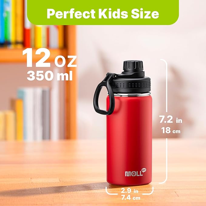 Small Water Bottle for kids-12 oz Stainless Steel Vacuum Insulated Wide Mouth Water Bottle with Spout Lid (Canyon Red)