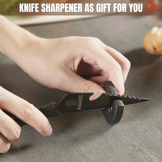 Kitchen Scissors All Purpose, Extra Sharp Kitchen Shears with Knife Sharpener & Sheath, Solid & Durable Stainless Steel Scissors with ANTI-RUST Black Titanium Plated, Dishwasher Safe - Brown