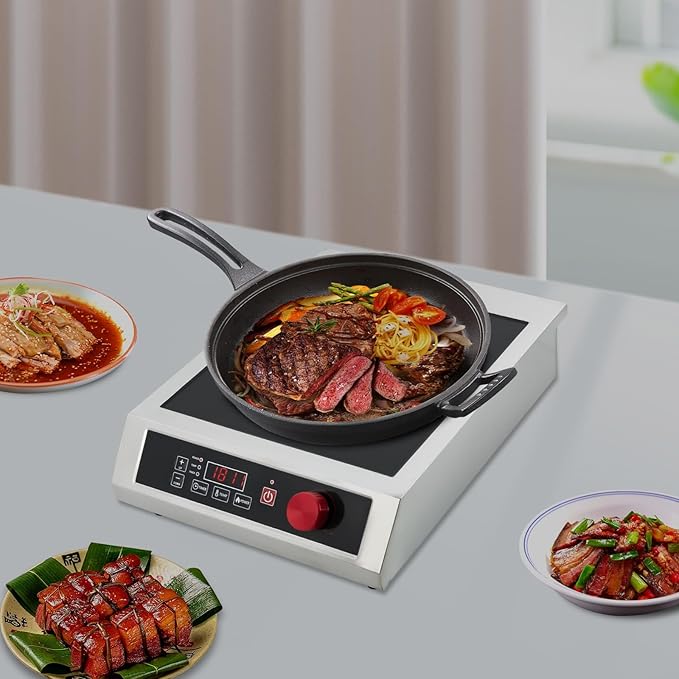 3500W Commercial Induction Cooktop, Professional Portable Induction Cooktop with LED Digital Display, Portable Countertop Burner with 10-Speed Temperature/Power Adjustable