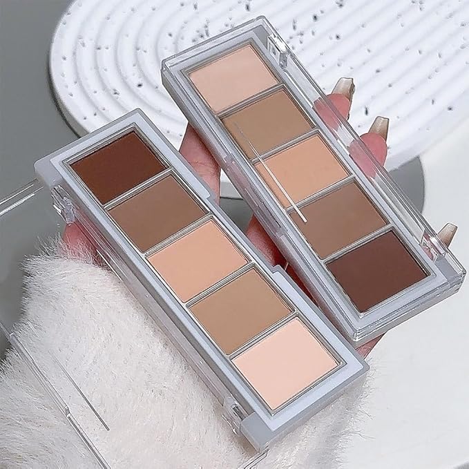 Neutral Nude Brown Eyeshadow Palette, 5 Cool Neutral Matte Shades – Off White, Beige, Light to Dark Brown – Velvety Finish, Long-Lasting, Natural Everyday Eye Makeup for Brown Eyes, 01#
