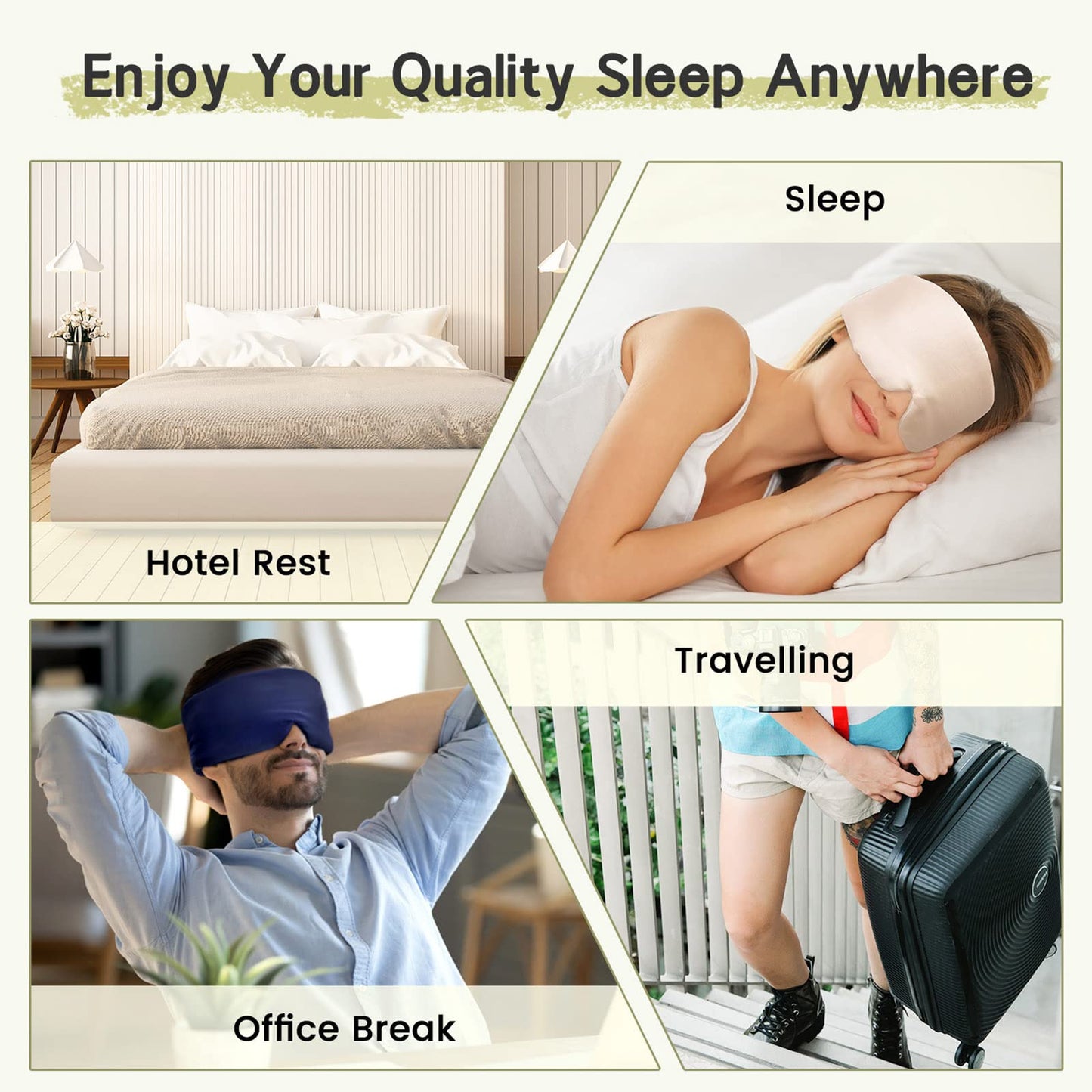 iCooBreeze 100% Handmade Bamboo Sleeping Eye Mask for Women for Men,Night Masks,Organic Sleep Mask,Blockout Eye Mask for Sleeping,Large Size Adjustable (Navy Blue)