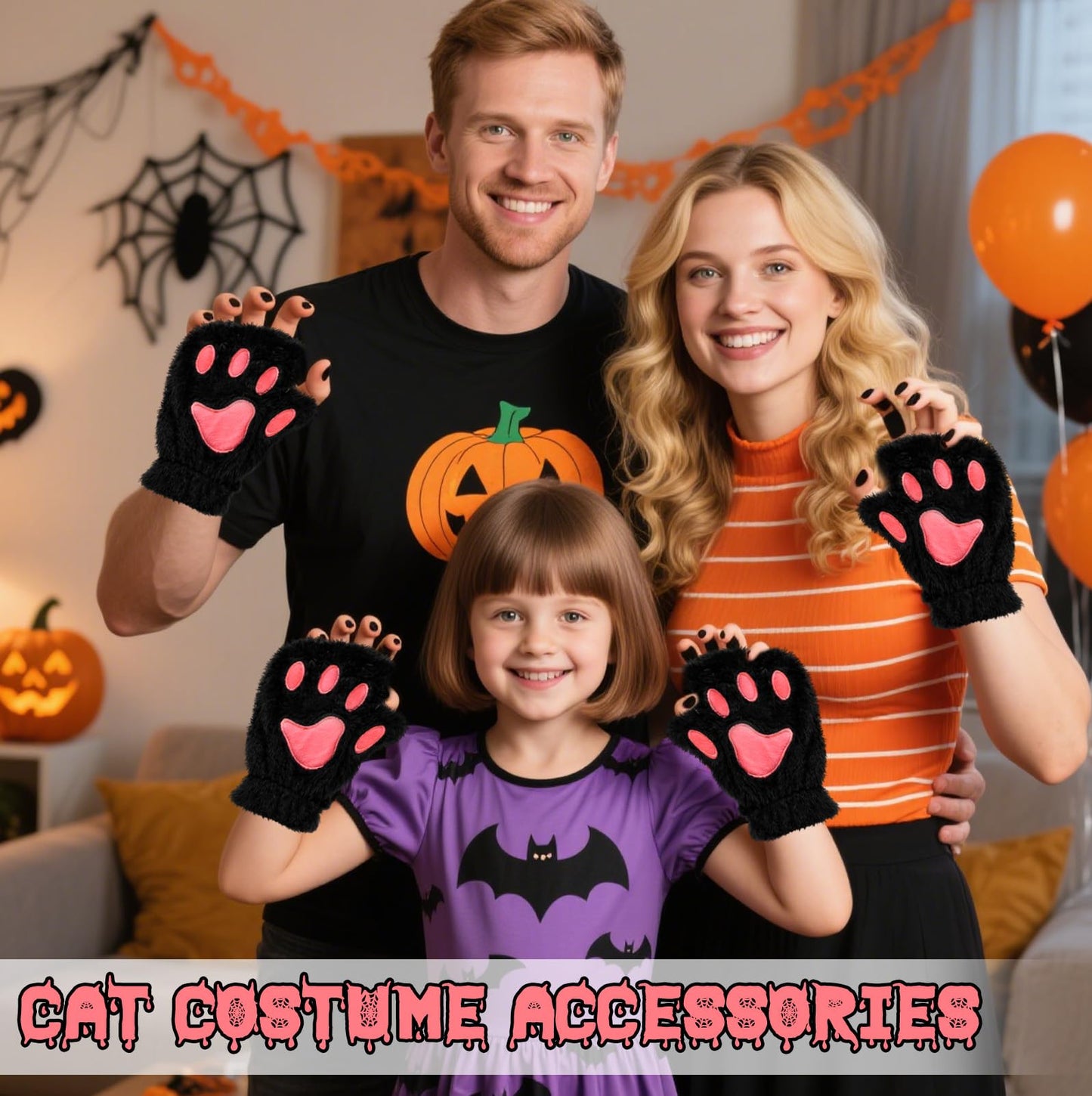 Dokeawo Fingerless Cat Paw Gloves, Furry Bear Plush Animal Mittens, Cute Cosplay Halloween Cat Costume Accessories for Women