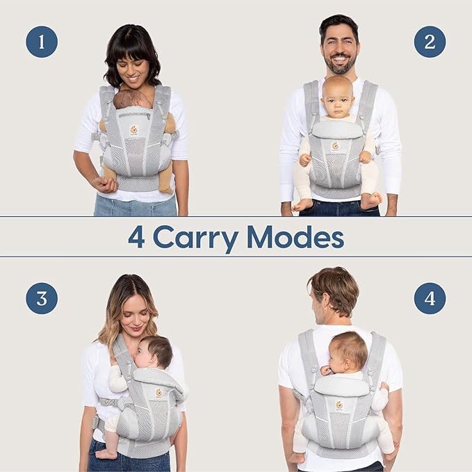 Ergobaby Omni Dream Cotton Baby Carrier Newborn to Toddler - Breathable Baby Carrier for Summer - All-Position Carriers for Newborn to Toddler with Lumbar Support (7-45 lbs) - Cotton, Pearl Grey