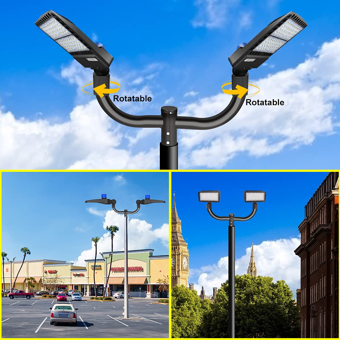 Ledmo Double Bullhorn Bracket For Led Parking Lot Light, 180° Mount, Metal, 300W/Arm Mount, Brown, Model Led1117