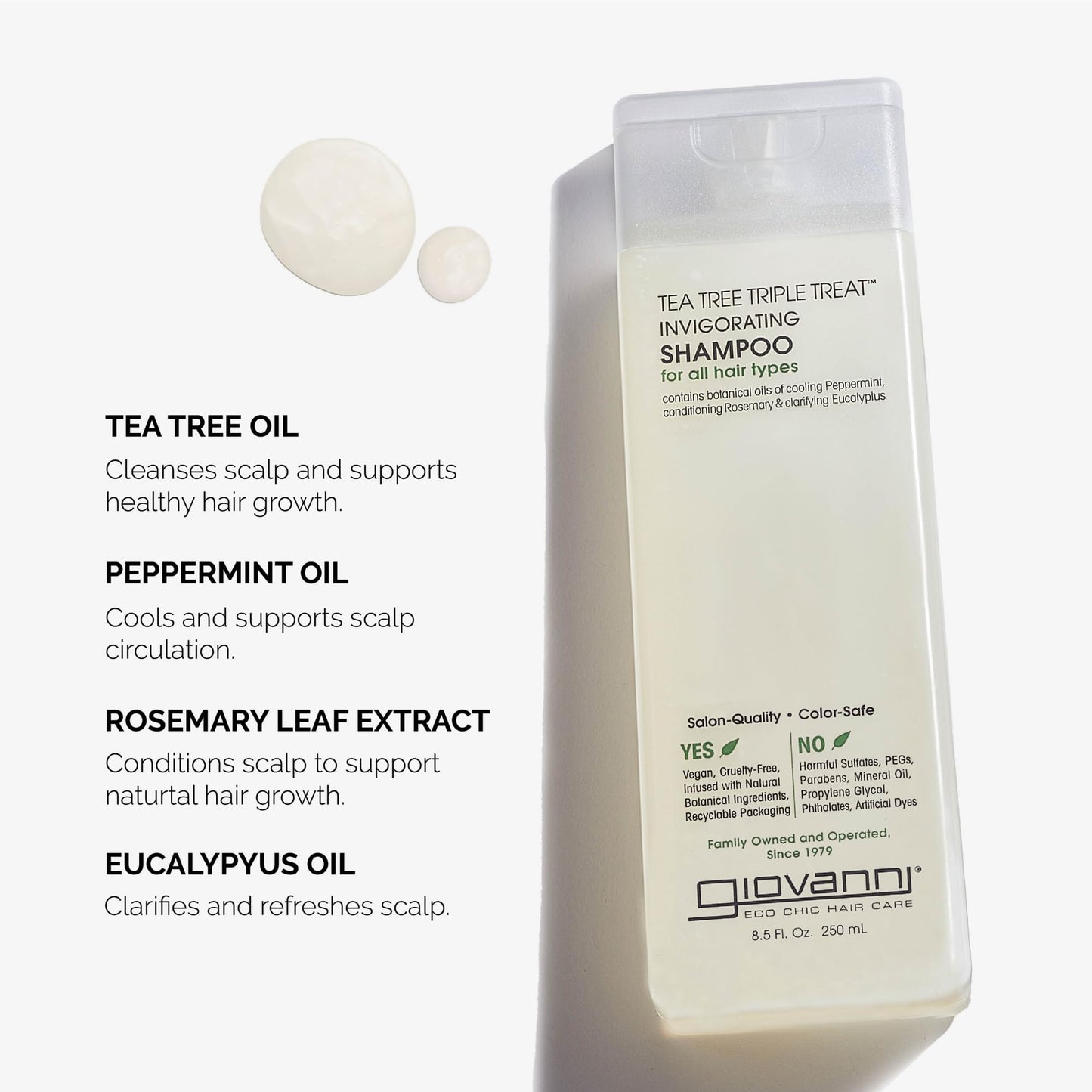 GIOVANNI Tea Tree Triple Treat Invigorating Shampoo - Cooling Peppermint, Eucalyptus & Rosemary, Helps Strengthen & Rejuvenate H