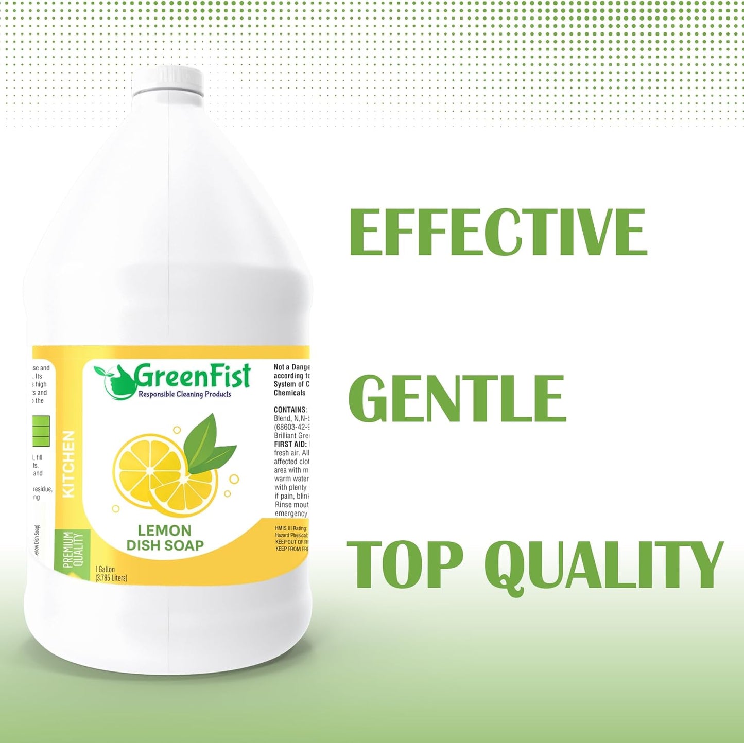 GreenFist Dish Soap Professional Detergent Liquid Pot & Pan Dish-Wash - Light or Heavy Use (Lemon, 1 Gallon)