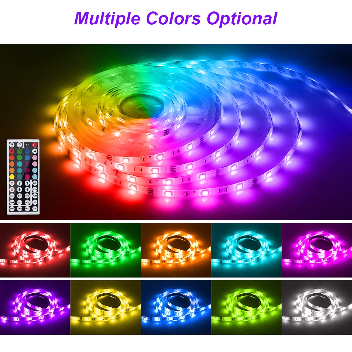 dalattin Waterproof LED Strip Lights 32.8ft RGB 300 LEDs with 44 Keys Remote, Multicolor, Model TB51325044R-RA01