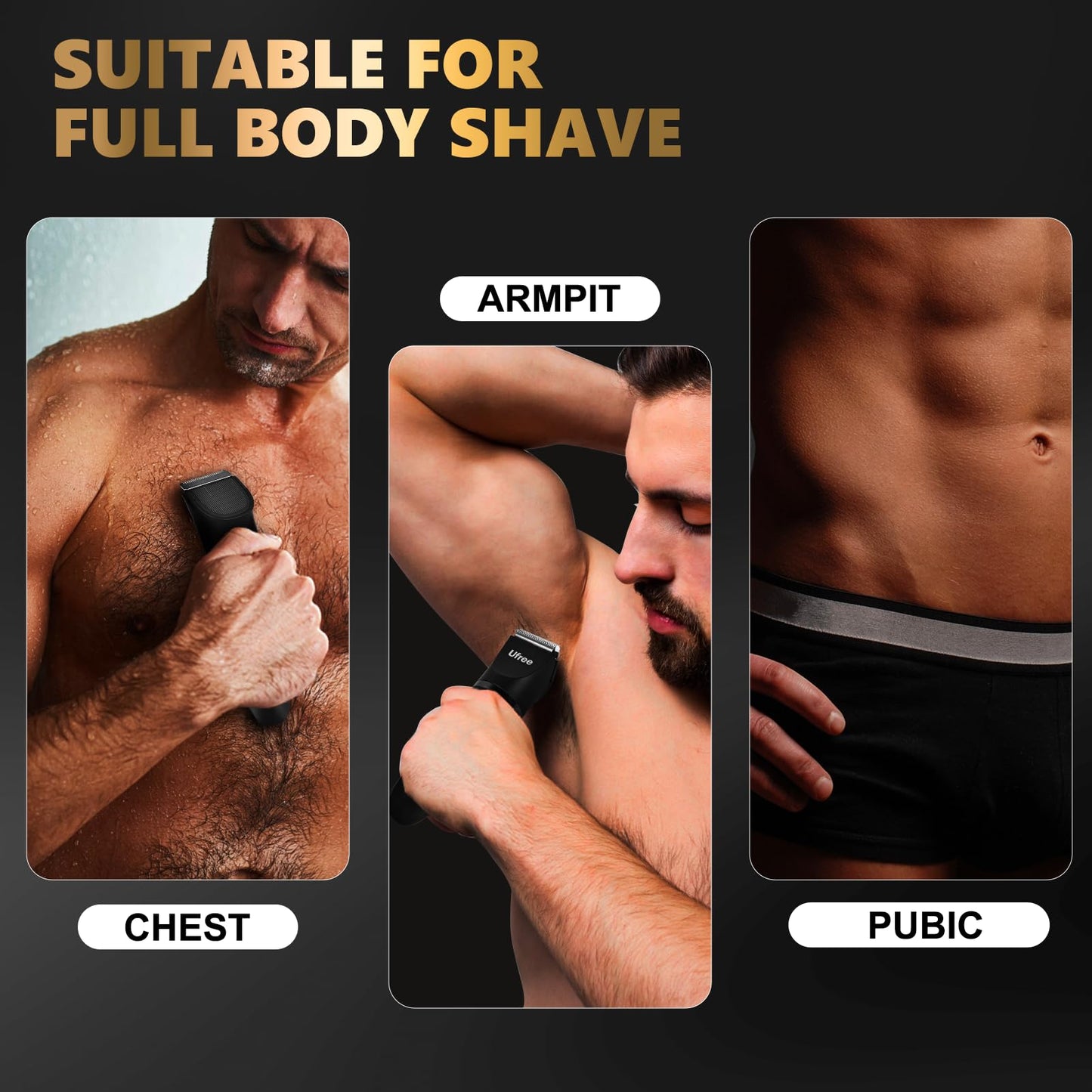 Ufree Body Hair Trimmer for Men, Manscape Ball Pubic Hair Trimmer, 3 in 1 Body Grooming Kit for Groin, Waterproof Body Electric