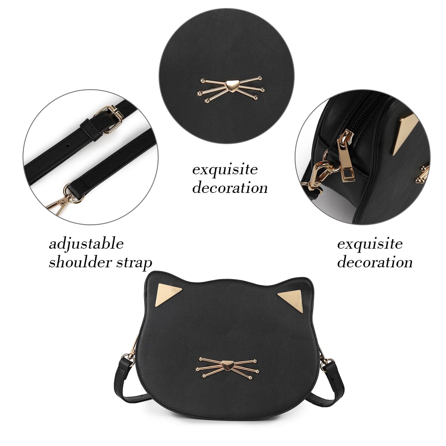 Gladdon Cat Crossbody Bag for Teen Girls Novelty Cute Purses Birthday Gifts Black