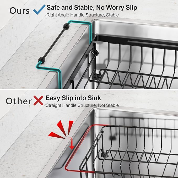 iSPECLE Expandable in Sink Dish Drying Rack with Mat - Adjustable Capacity Over The Sink Dish Drainer Drying Rack with Utensil Holder, 12.4"-17.1" L x 12" W, Black