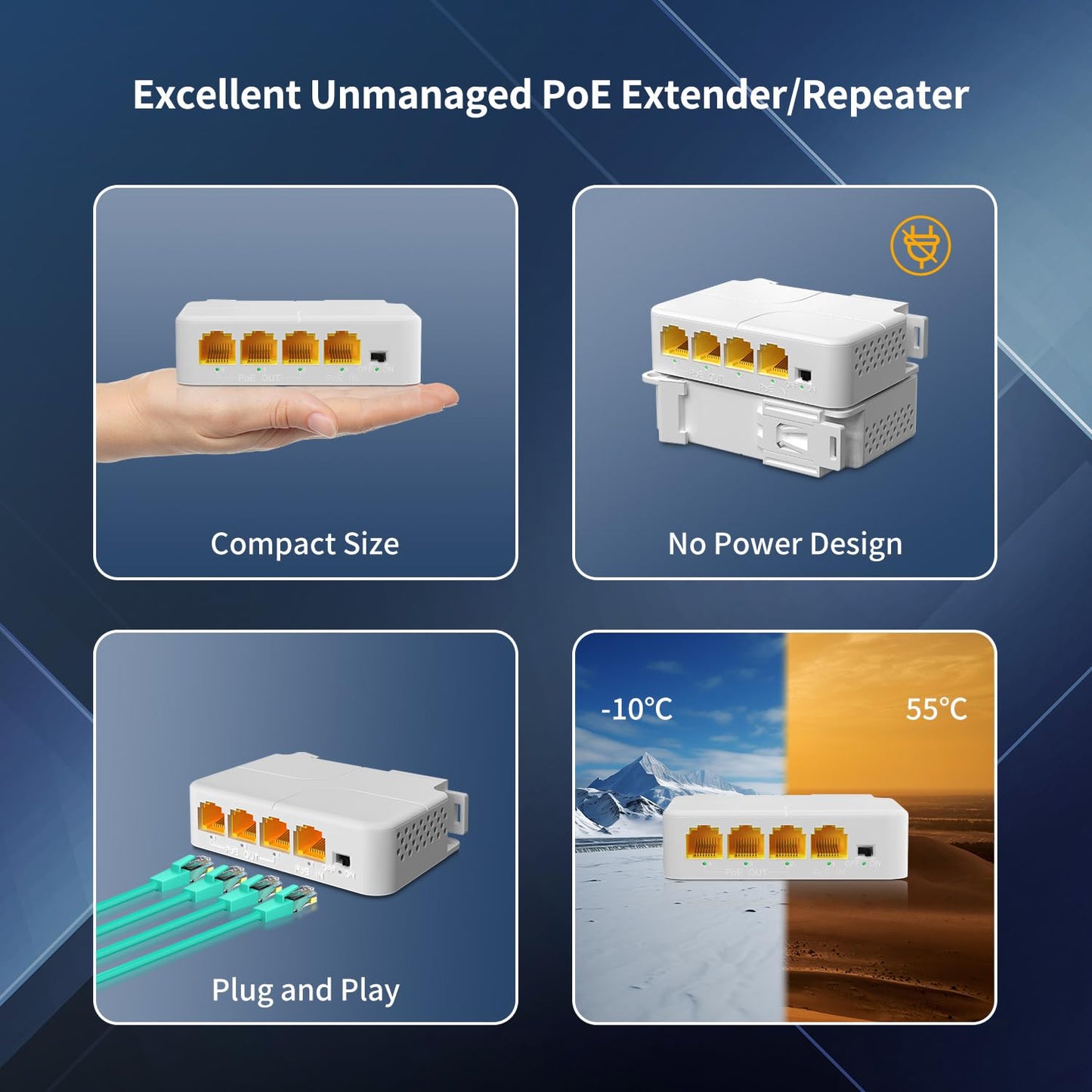 1 In 3 Out Gigabit Poe Extender, Nicgiga 3 Port Poe Repeater 100 Meters(328 Ft),Ieee 802.3Af/At Power Over Ethernet Poe Splitter