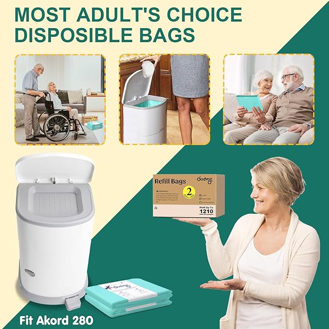 Adult Diaper Liner Refills Compatible with Janibell Akord 280 Slim 2 Pack for 1210 Diapers(Extra 10% Length&30% Thickness) Incontinence Disposal System Plant Scent to Eliminate Waste/Odor Resistant