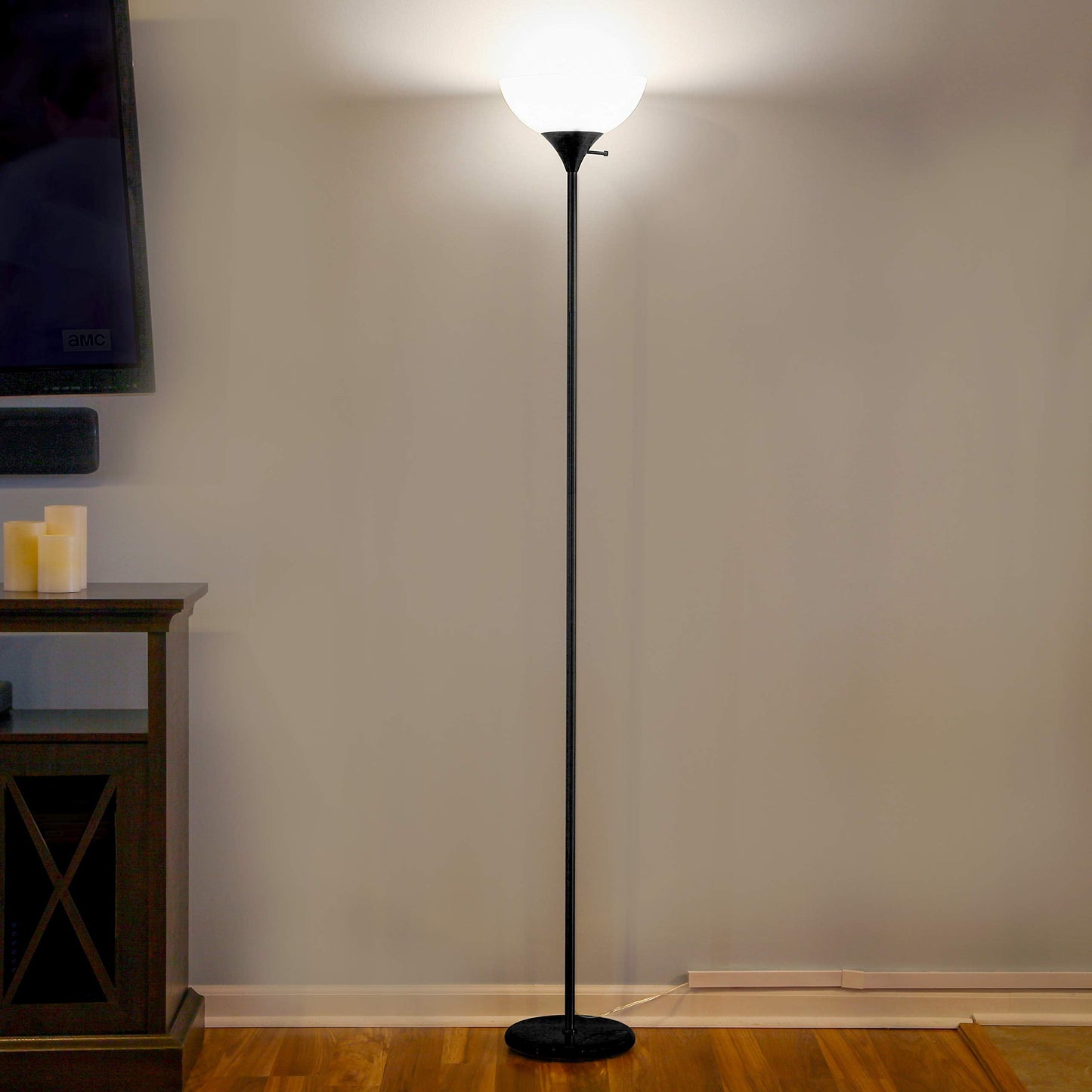 Brightech Sky Dome Dimmable LED Floor Lamp - Tall Torchiere for Living Rooms & Offices - Jet Black - Model FL-DME-BLK