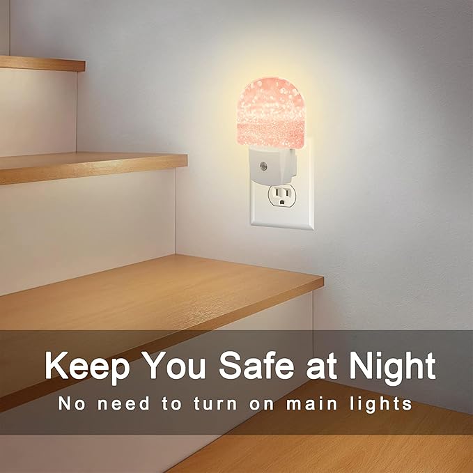Pink Gold Glitter Night Light, Rose Pink Sparkle Shine Dusk to Dawn Night Light Plug in,0.5w Energy Saving Sleep Friendly NightLight for Kids Boys Girls Home Decor
