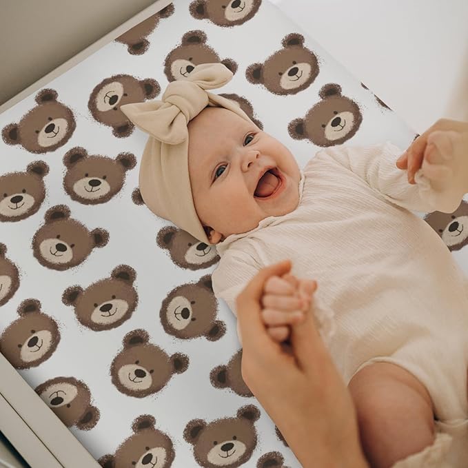 Neutral Boho Bears Changing Pad Covers for Baby Girls Boys Cute Brown Bear Fitted Change Table Covers Mats Watercolor Bears Soft Nursery Diaper Change Table Sheets for 32''×16'' Contoured Pad