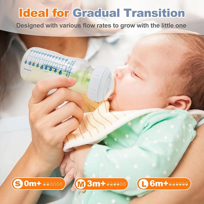 6 Pack Replacement Nipples Compatible with Dr Brown Wide Bottle, Silicone Nipples for Bottle, BPA-Free, Durable and Soft Nipple (S, Slow Flow)