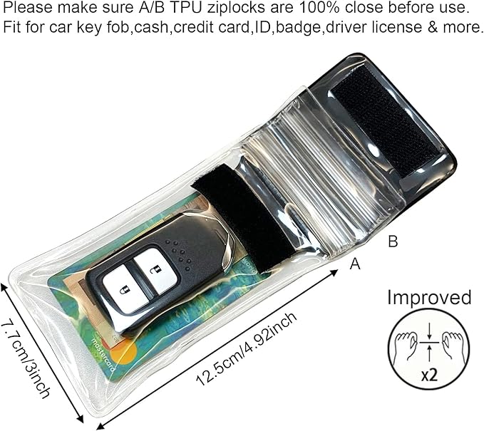 DRIPAC Waterproof Car Key FOB Case Waterproof Wallet Waterproof Holder Pouch For Key ID Badge Credit Card Money（Black）