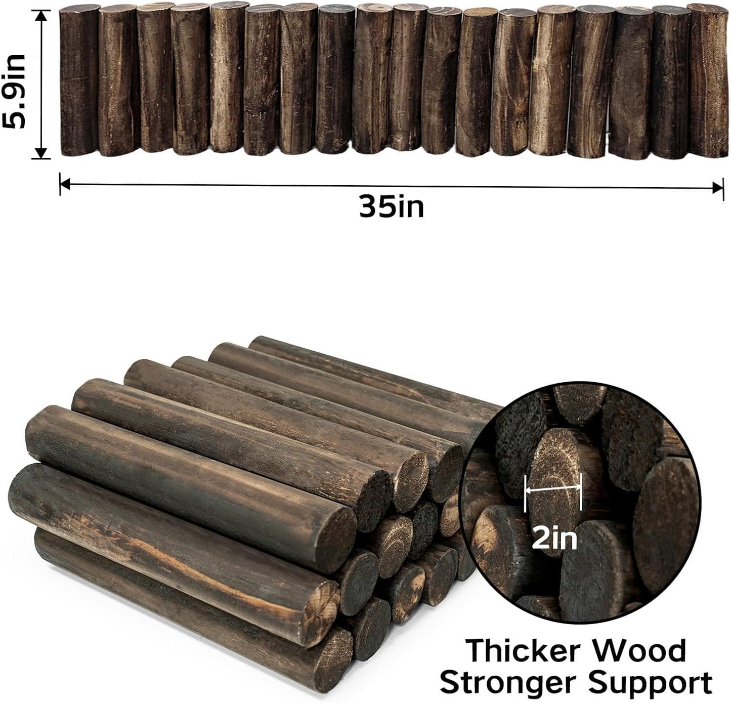 Wood Garden Fence, Natural Wooden Solid Log Edging Border Decorative for Flower Bed Barriers and Landscape Fencing