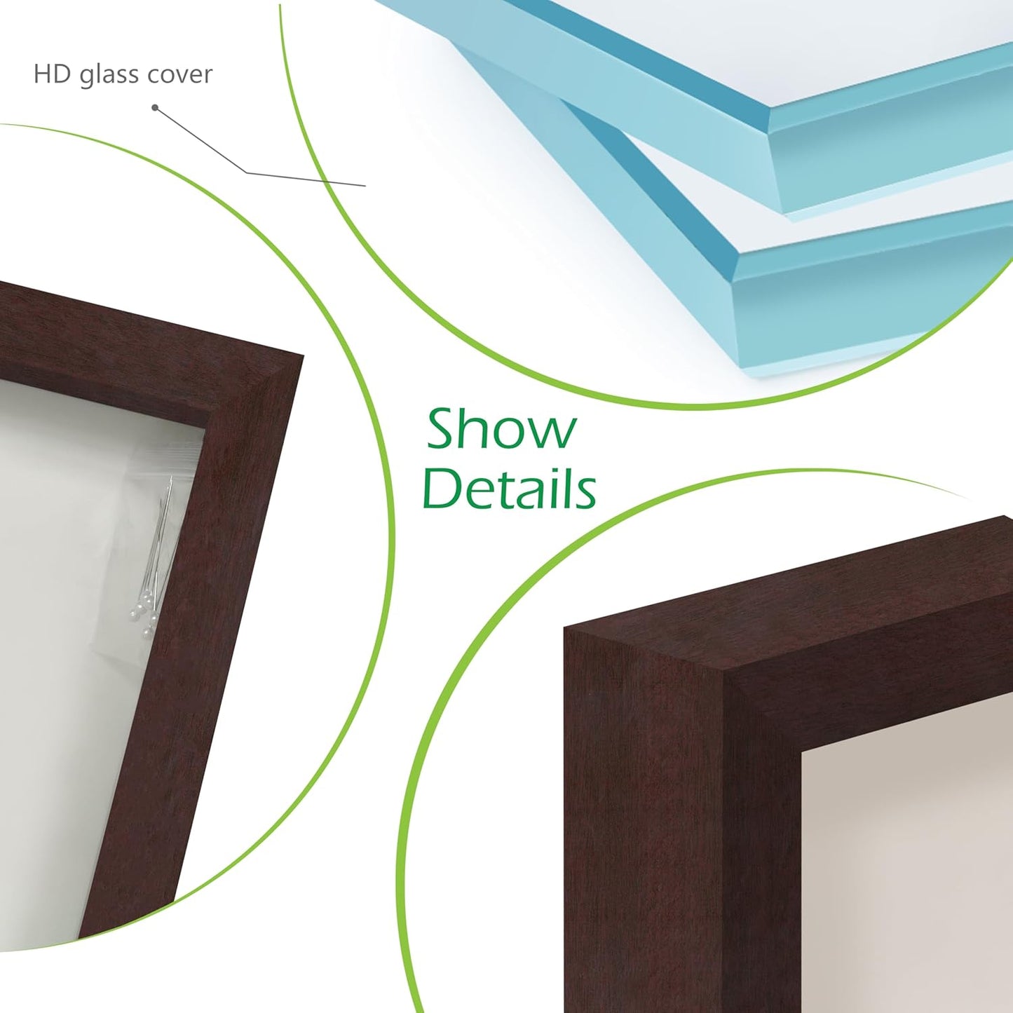 FrameWorks Mahogany Wooden Shadow Box Frame – Soft Felt Back, Tempered Glass, and Included Elegant White Ball Push Pins, 11 Inches x14 Inches