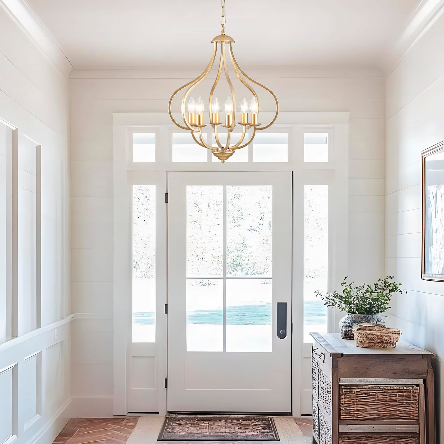 Yarlkav 6 Lights Vintage Farmhouse Light Fixtures  Pendant Lights Kitchen Island Lighting  Modern Kitchen Light Fixtures Over Table Gold Chandelier For Dining Room Hallway Entryway Bedroom Foyer