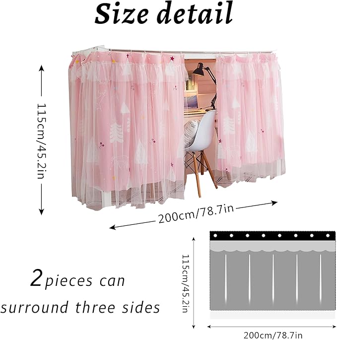 Hoce Bunk Bed Curtain Gauze Bunk Bed Curtains Drapes with Lace Privacy Dorm Bed Canopy for Bottom Twin