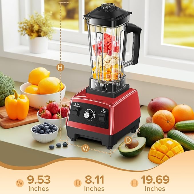 Blender, Blenders for Kitchen with 68Oz. Pitcher and 20Oz. To-go Cup, Countertop Blender for Smoothies, Ice Crushing, Frozen Fruits, Red