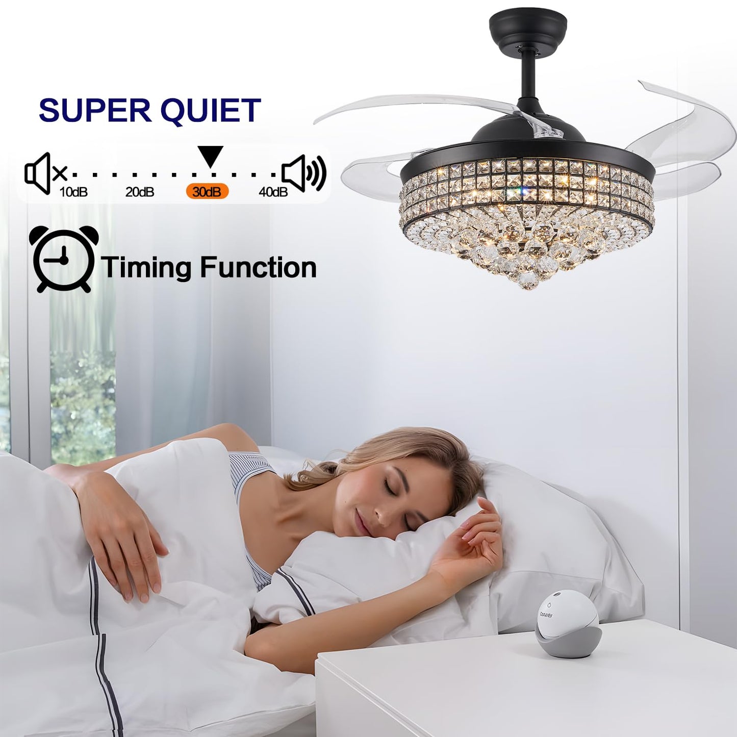 Trsiopfc 48 Inch Dimmable Crystal Fandelier Ceiling Fans With Light,Chandelier Fan With Remote Control For Bedroom/Living Room,P