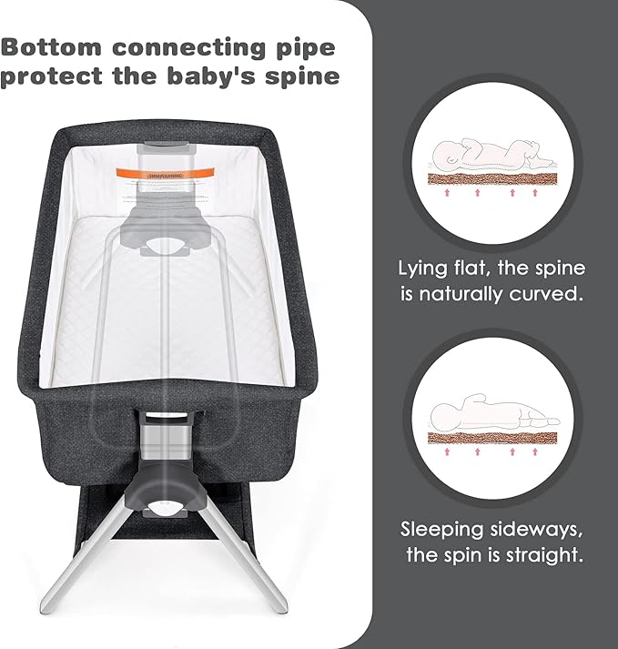 INFANS Baby Bassinet Bedside Crib, Newborn Sleeper w/Large Storage Basket, Adjustable Heights, Detachable &Washable Mattress, Breathable Mesh, Straps, Easy Moving Bed Side (Grey)
