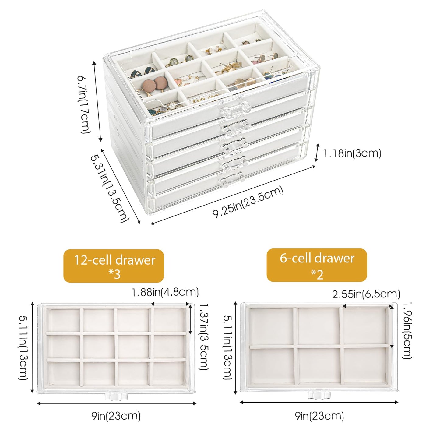 ProCase Earring Holder Organizer Jewelry Box with 5 Drawers, Acrylic Clear Earring Case with Adjustable Velvet Trays for Women -