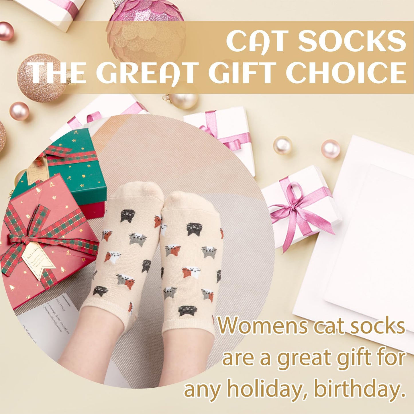 Justay 5 Pairs Cat Socks - Cute Cotton Novelty Funny Animal Fun Ankle Socks for Women Gifts