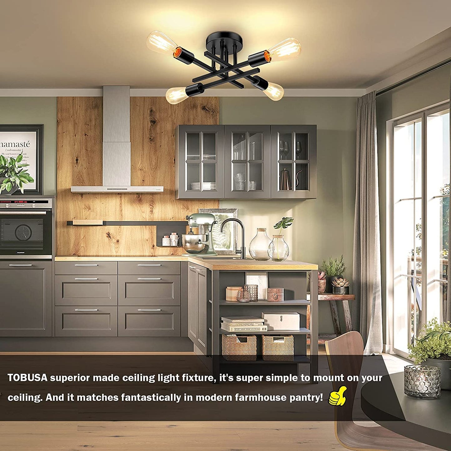 TOBUSA Semi Flush Mount Ceiling Light, 4-Light E26, Matte Black, Modern Design, Model C3116-04-BK