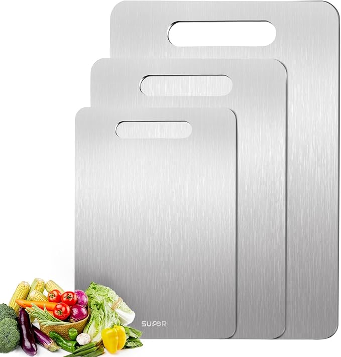 3 Pack Titanium Cutting Board,-100% Pure Titanium Cutting Boards For Kitche,Easy to clean, Double-sided food-grade Titanium Cutting Board For Cutting Meats, Fruits And Vegetables（M+L+XL)