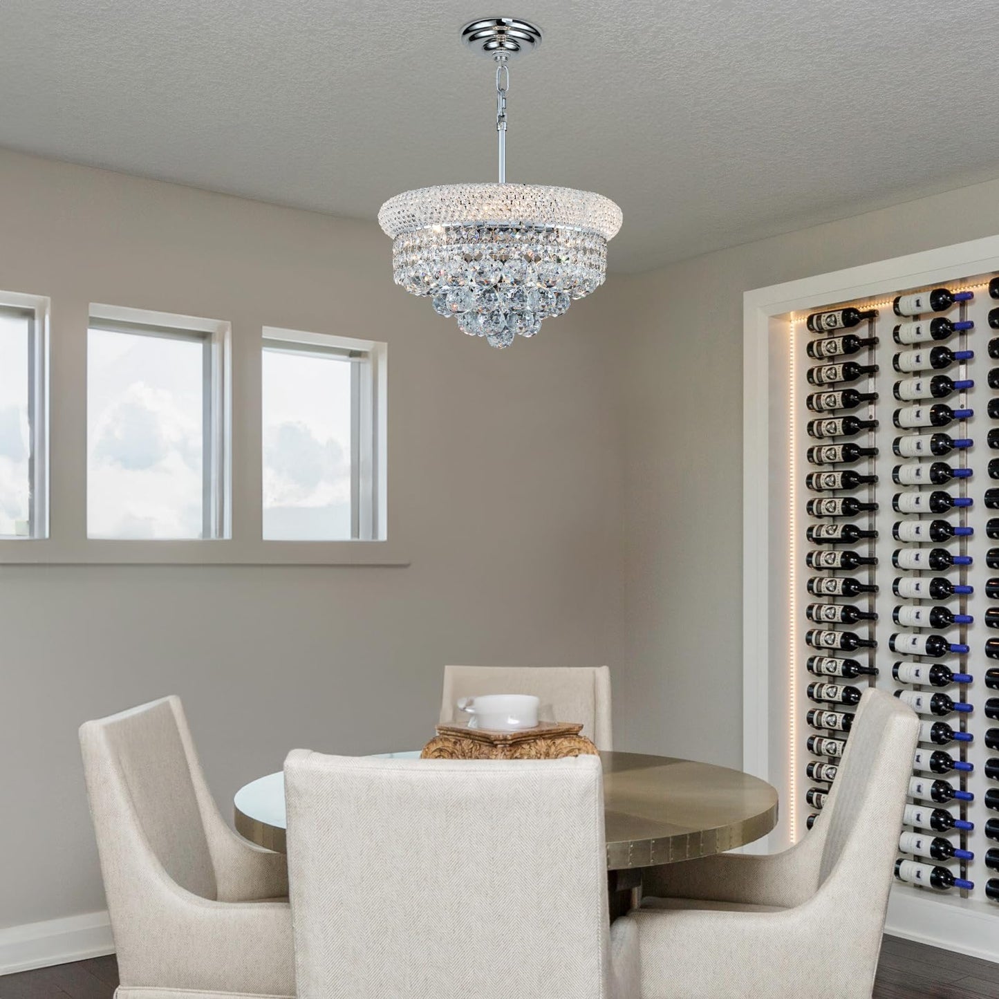 Crystal Chandeliers For Dining Room Light Fixture Over Table  Empire Style K9 Crystal Chandeliers For Bedroom  4 Lights Chrome stylish Lighting Fixtures For Entryway Kitchen Island Foyer D15 Inch