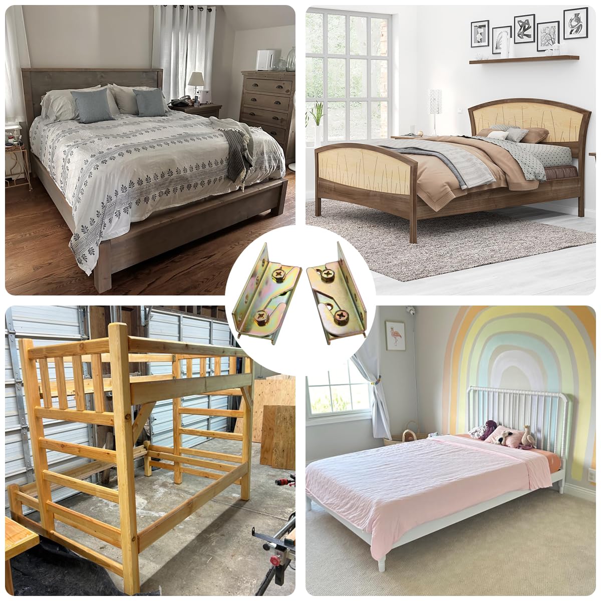 KASUNEN Bed Rail Brackets - Wooden Bed Frame Hardware - Heavy Duty Non-Mortise Bed Rail Fittings - Set of 4 (Screws Included)