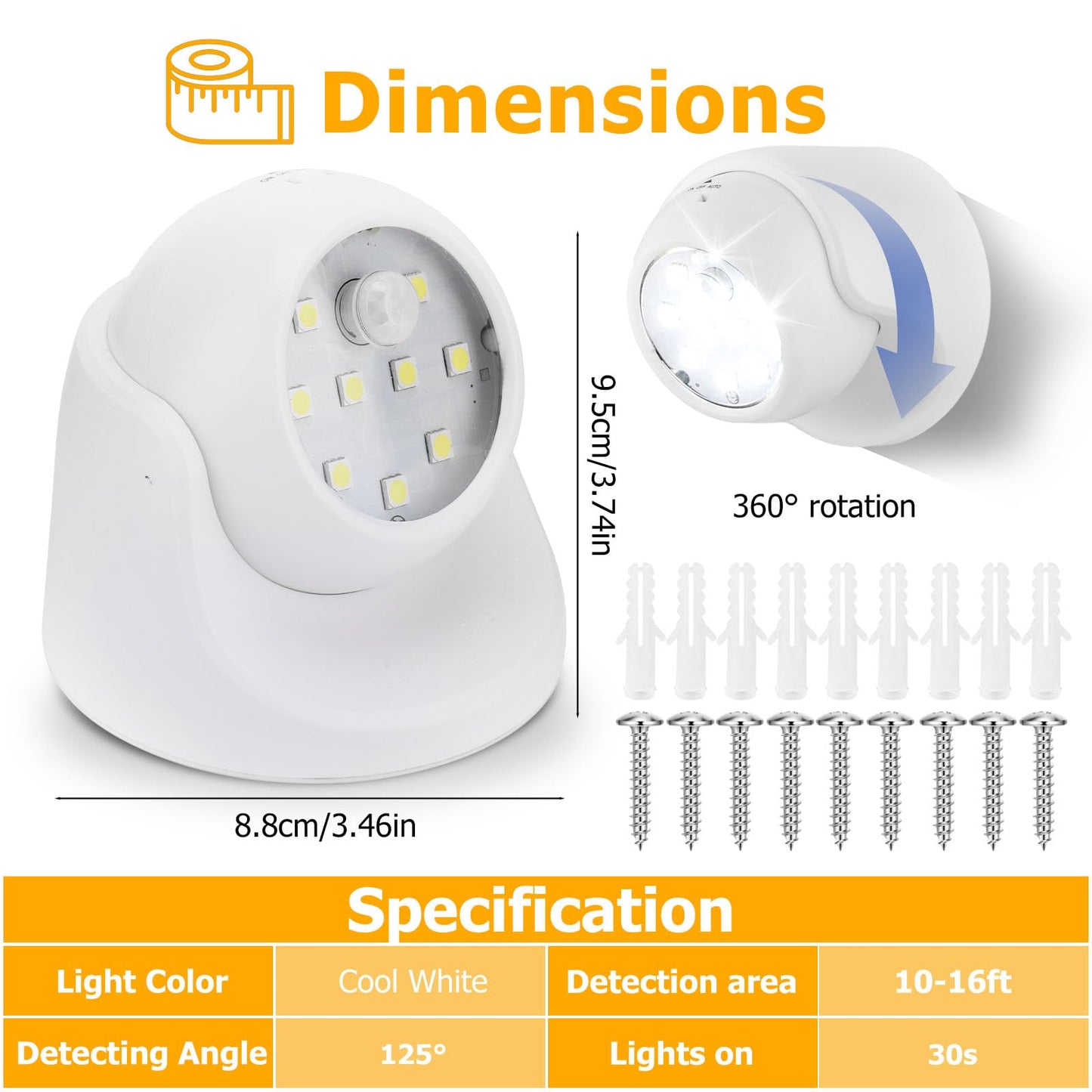 Lemonbest Motion Sensor Outdoor Lights - Wireless Battery Operated Security Light, White, 4 Pack, Model 4597189