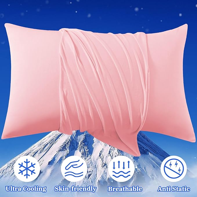 Cooling Pillow Cases for Hot Sleepers - Double Side Arc-Chill Q-Max>0.5 Cooling Fiber Cool Pillow Cases 2 Pack - Breathable Soft Cold Pillow Cases with Hidden Zipper (Pink, 20" x 36")