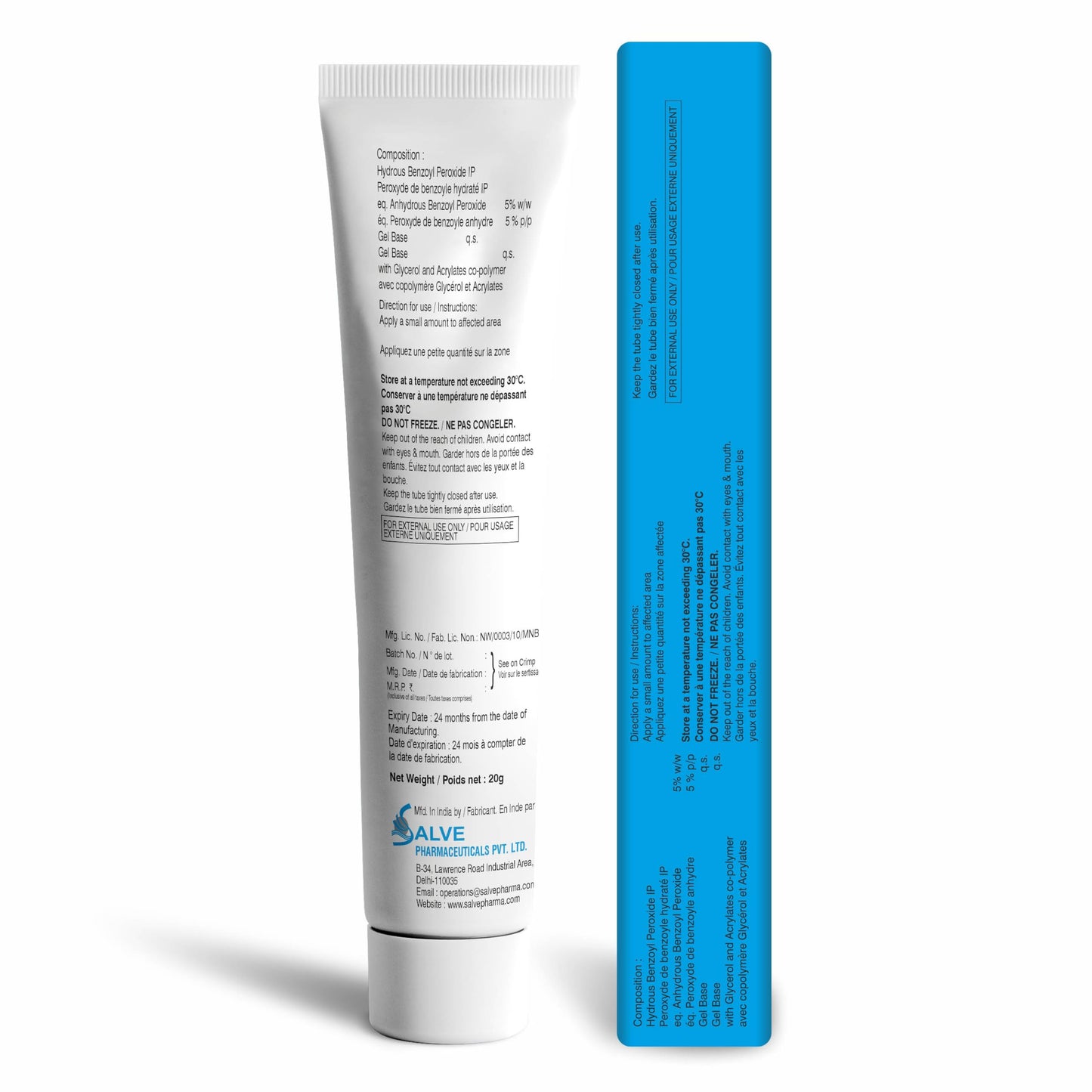 SALVE Benxop Benzoyl Peroxide 5% Pimples Cream 20gm (0.70 Fl Oz)