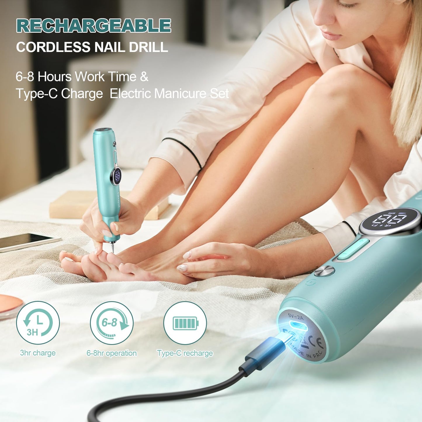Nail Drill Kit, Cordless Electric Nail Drill Professional Kit 20000rpm Electric Nail File Drill for Acrylic Gel Nails, E-File Na