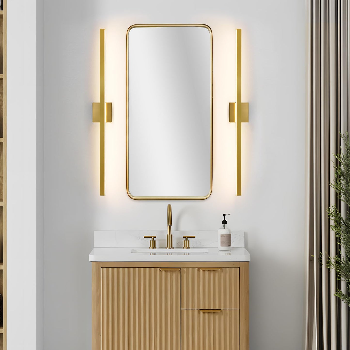 Kaisite Brushed Gold Vanity Light For Bathroom Above Mirror 39 Inch Led 5Cct Bathroom Lighting Fixtures Dimmable Modern Bath Wall Light Fixture Over Mirror