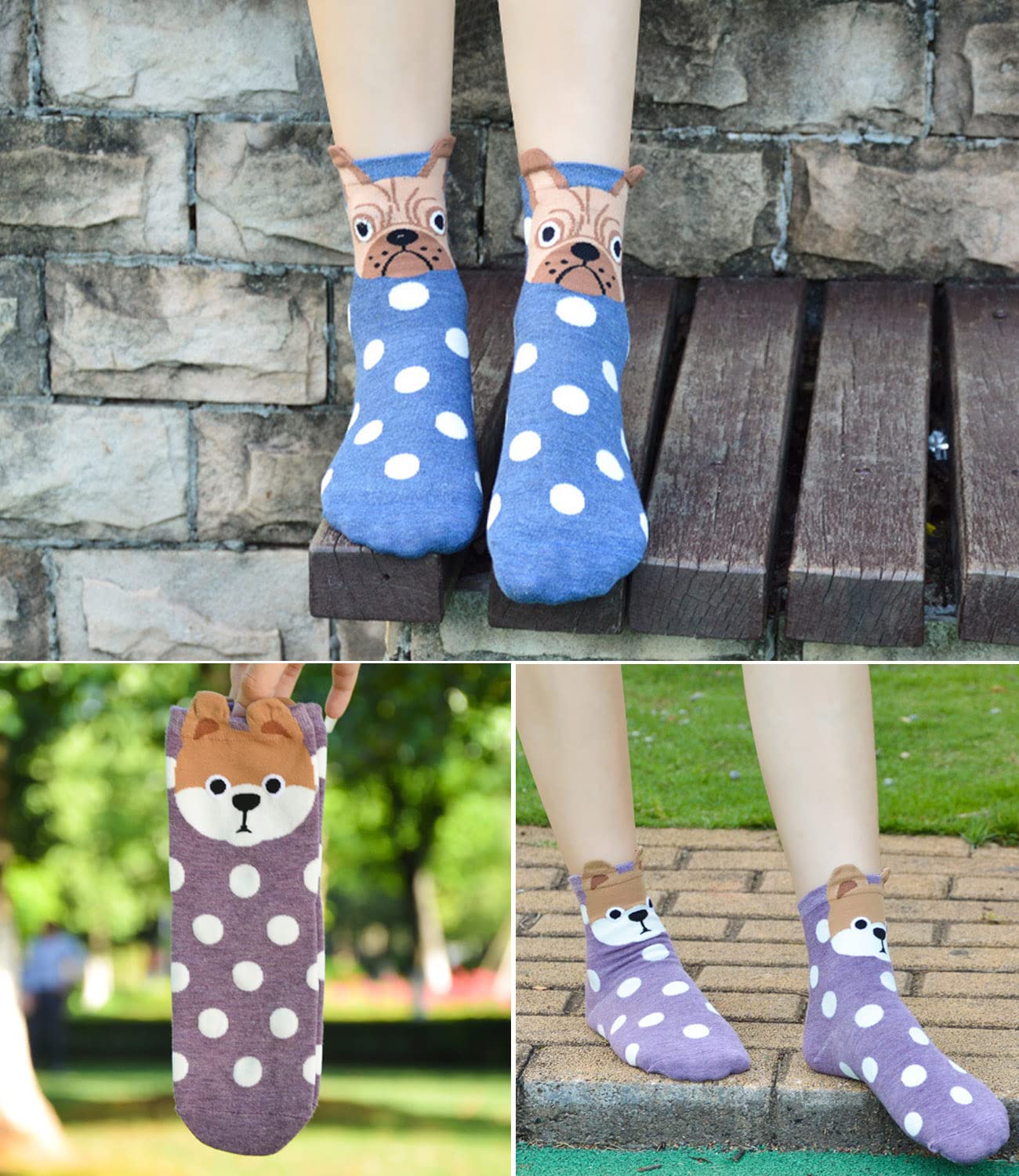 HABUAETY Women Cat Dog Socks Girls Animal Sox Fun Funny Kitty Doggie Ankle Sock Adult Ladies Gift 5 Pairs