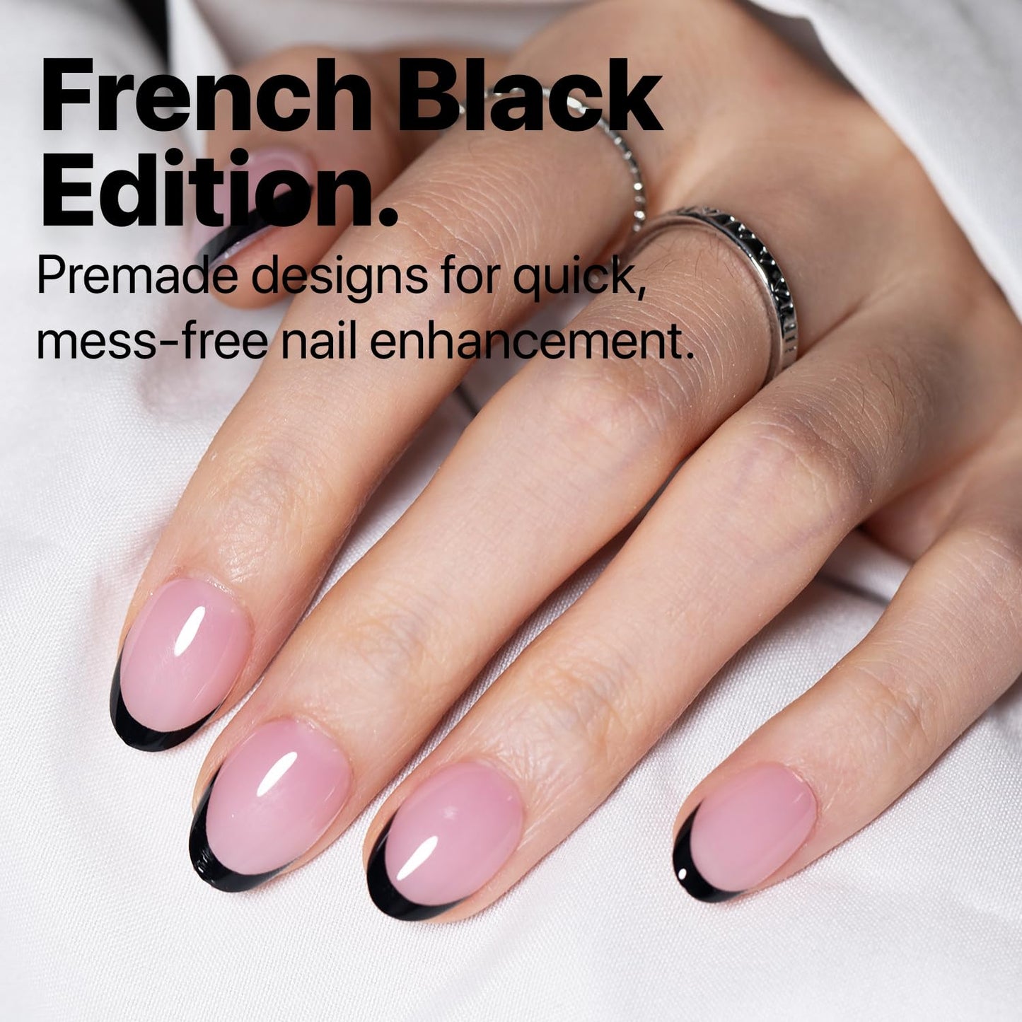 SXC Cosmetics French Tip Press On Nails - Black Series, Extra Short Almond, X-Pro Tips Starter Kit | 160PCS, 16 Sizes, 5 Styles,