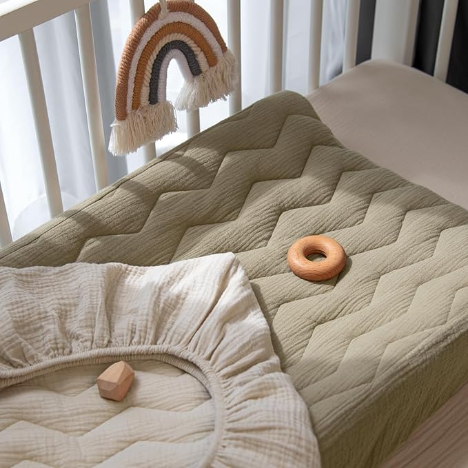 lulumoon Muslin Changing Pad Cover: Baby Cotton Quilted Changing Table Cover - Soft Changing Pad Sheets for Boys Girls