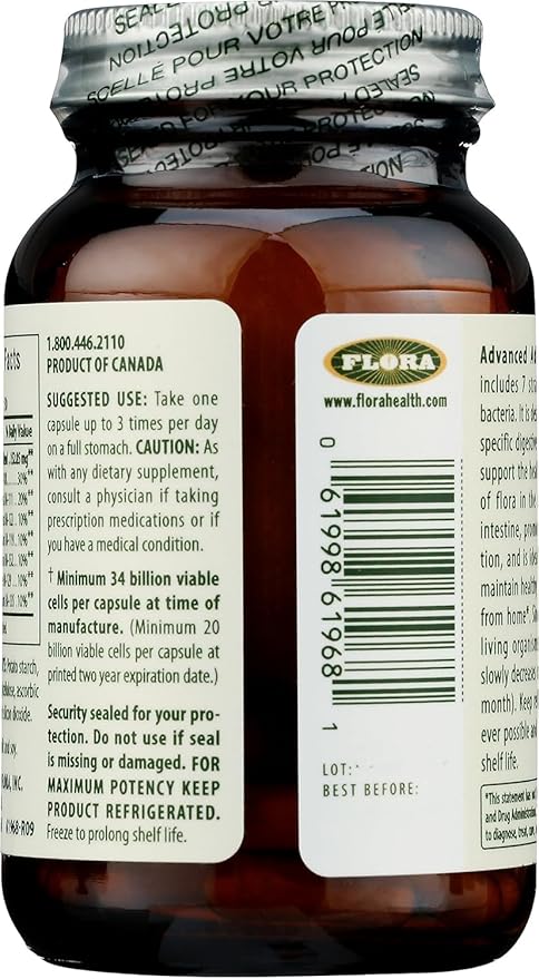 Flora - Advanced Adult's Blend Probiotic, Seven Senior-Specific Strains, Gluten Free, Raw Probiotic with 34 Billion Cells, 30 Capsules