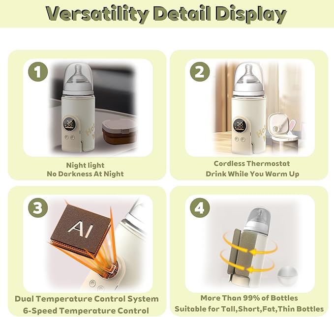 Portable Bottle Warmer for Travel-Rapid Warming,Long-Lasting Warming up to 6-10H,Portable Travel Bottle Warmer Cordless for Baby Milk Breastmilk (10000mAh)